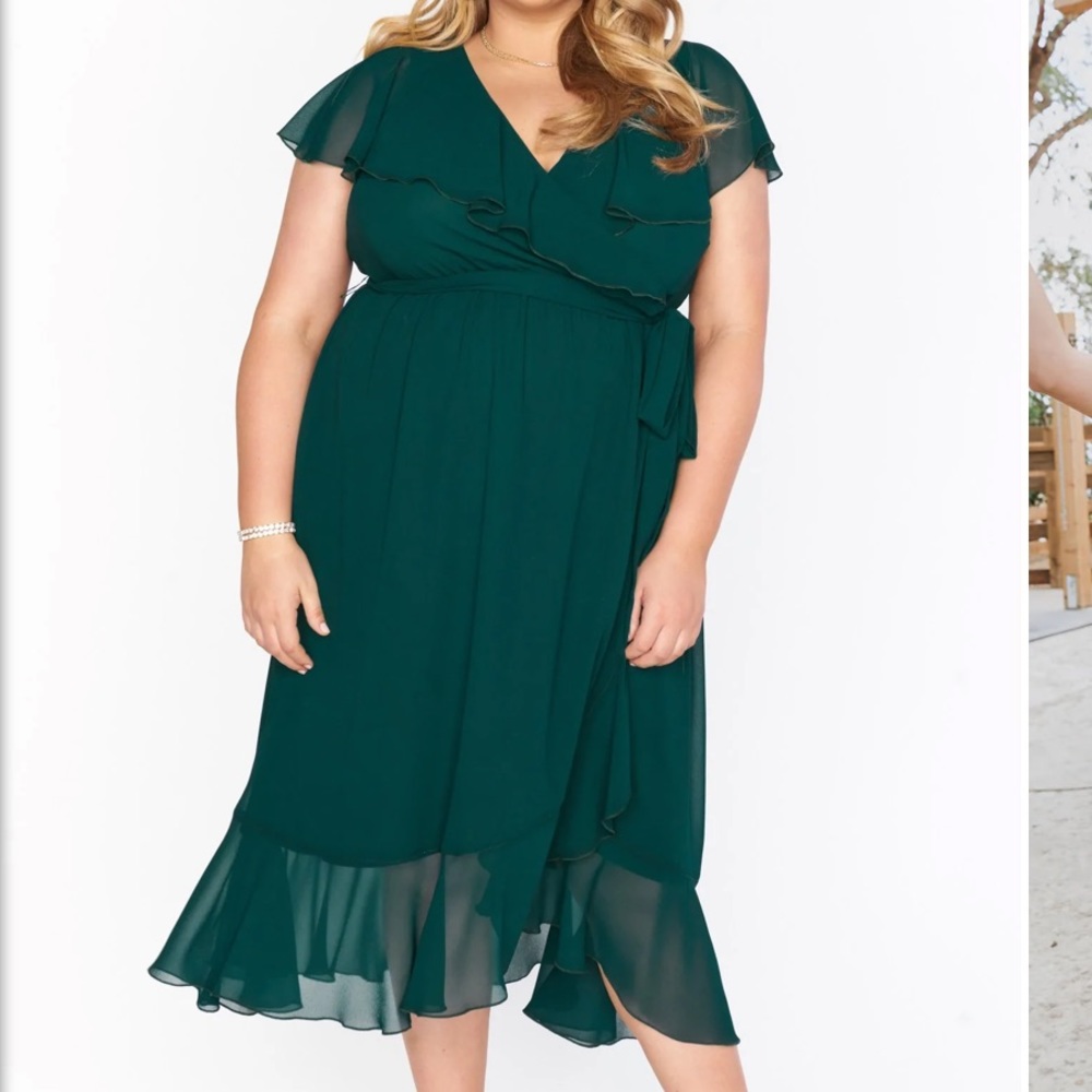 NWOT Show Me Your Mumu Jess Ruffle Emerald Chiffon MIDI Dress